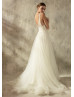 V Neck Ivory Lace Tulle Velvet Flowers Wedding Dress